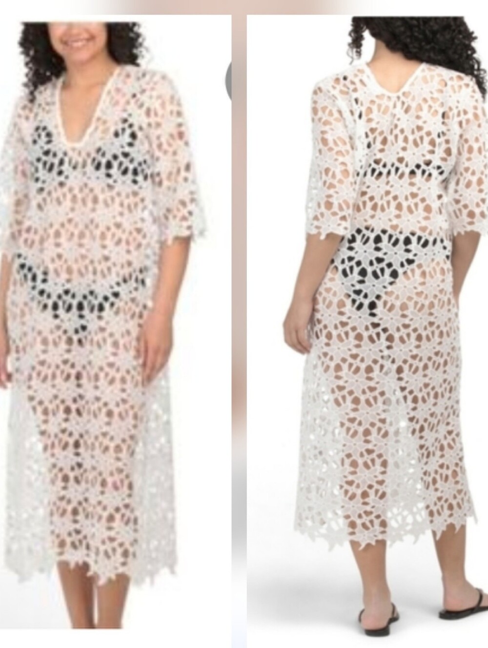 White Floral Lace Maxi Swim Cover-Up Dress